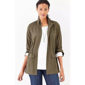 J. Jill Women's XS Lightweight Zip Jacket 100% Tencel Lyocell Olive Green Soft